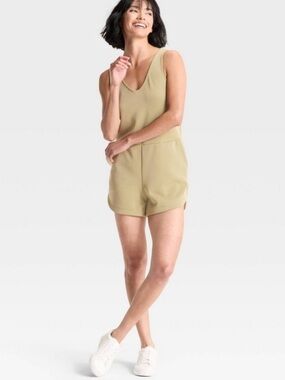 Sleeveless V-Neck Lounge Romper in Olive